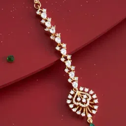 Kushal's Fashion Jewellery Green Gold Polished Zircon Tikka For women-picture-46