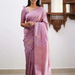 SHUBHKALA Onion Pink Silk Woven Saree With Unstitched Blouse-image-26
