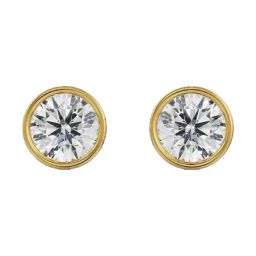 EMORI 18k (750) Yellow Gold 0.5 CT Classic Bezel Solitaire Studs for Women-picture-4
