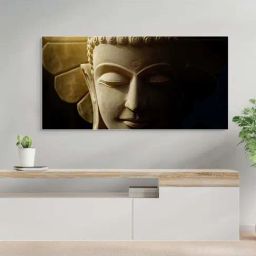 Nestroots Grey & Black Canvas Buddha Illuminated Wall Painting - White Floating Frame-14
