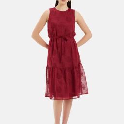 Kazo Maroon Embroidered Midi Dress-image-34