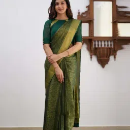 SHUBHKALA Green Silk Woven Saree With Unstitched Blouse-picture-44