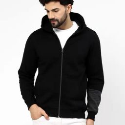 Kalt Black Regular Fit Solid Hooded Sweatshirt-picture-36
