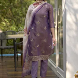 ZIRVI Women Floral Printed Straight Kurta with Trousers & With Dupatta-picture-58