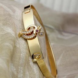 Zeneme Gold Plated White & Red CZ Studded Openable Cuff Bracelet-picture-3