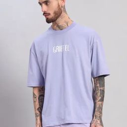 Griffel Purple Cotton Loose Fit Printed T-Shirt-image-53