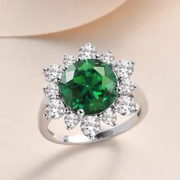 Ornate Jewels 925 Silver 3.5 Carat Round Green Emerald Flower Ring-picture-11