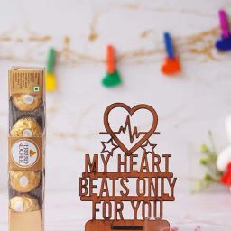 eCraftIndia Wooden My Heart Beats Only For You Showpiece & Ferrero Rocher Chocolates (5 Pcs)-13