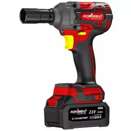 POWERBILT 21 V-1.0 A DC 12.7 mm Red & Black Brushless Cordless Impact Wrench, PBT-CL-21WR550-21