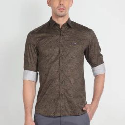 Arrow Sport Dark Olive Cotton Slim Fit Printed Shirt-image-36