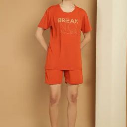 Vimal Jonney Orange Cotton Printed T-Shirt & Shorts Set-picture-40