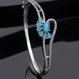 Zeneme Rhodium Plated Turquoise Blue American Diamond Contemporary Kada Bracelets-27