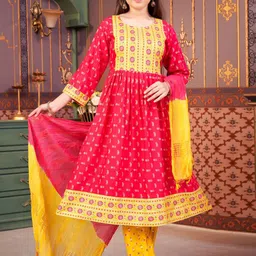 BAESD Girls Floral Printed Thread Work Kurta-picture-3