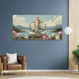 Nestroots Blue & Pink Canvas Divine Ganesha Prosperity And Wisdom Wall Painting - Single Frame-picture-24
