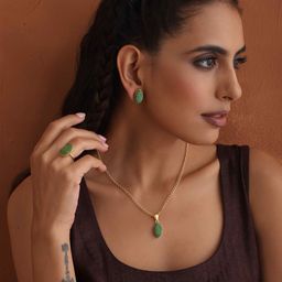 trueBrowns Brass-Plated Stone Studded Pendant Jewellery Set-image-39