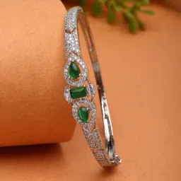 Zeneme Rhodium Plated Silver Toned Green American Diamond Studded Premium Bracelet-image-85