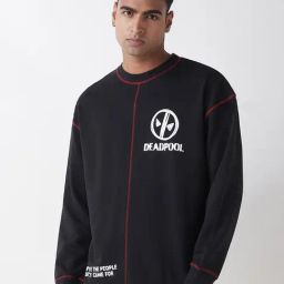 Bewakoof Jet Black Graphic Relaxed Fit Sweatshirt-picture-31