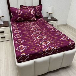 Pure Decor Purple & Yellow Geometric Pure Cotton 250 TC Single Bedsheet 1.73 m x 2.36 m-image-101