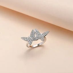 Ornate Jewels 92.5 Sterling Silver American Diamond Twin Butterfly Ring-image-28