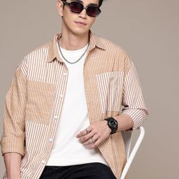 WROGN Pure Cotton Opaque Striped Oversized Casual Shirt-image-62