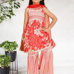 Cutiekins Girls Printed Regular Kurta with Sharara & Dupatta-image-64