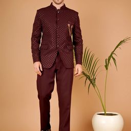Dulha Ghar Embroidered Mandarin Collar Bandhgala Suits-image-52
