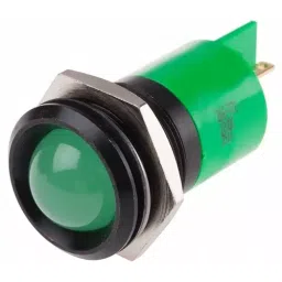 RS PRO Green Panel Mount Indicator 12V DC, Mounting Hole Size 22 mm, Termination Type Solder Tab, Model No 206772-7