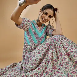 WineRed Floral Print Fit & Flare Dress-image-92