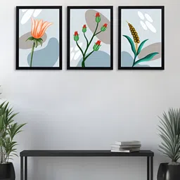 Giftii 3-Pcs Grey & Blue Printed Wooden Framed Wall Art-32