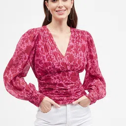 Harpa Floral Printed Puff Sleeve Wrap Top-picture-37