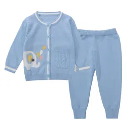 kookie kids Kookie Full Sleeves Sweater Set Elephant Design - Blue-picture-16