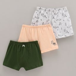 Doodle Poodle Mid Thigh Boxers Forest Print Pack of 3 - Green Peach White-image-1
