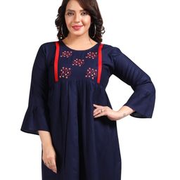 Fabme Three Fourth Sleeves Floral Embroidered Maternity Tunic With Nursing Access - Navy Blue-picture-8