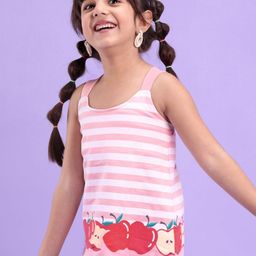 Babyhug Cotton Knit Sleeveless Striped Tank Top Apples Print - Pink-image-51