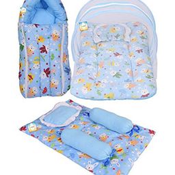 Kwitchy Combo of Baby Mattress with Net Sleeping Bag 4 Pcs Bedding Set - Blue-12