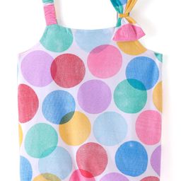 Babyhug Cotton Knit Sleeveless Polka Dots Printed Top with Bow Detailing - White-image-79