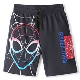 Pine Kids Marvel Cotton Terry Knit Knee Length Shorts with Spiderman Graphics - Black-image-82