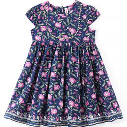 Babyhug Cotton Half Sleeves Ethnic Dress Floral Print - Navy Blue-picture-22