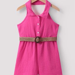 Kookie Kids Sleeveless Halter Neck Jumpsuit Solid Colour - Fuchsia-image-40