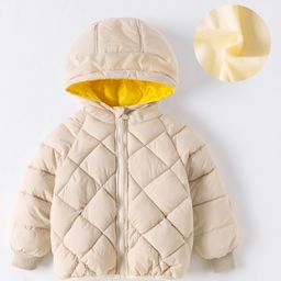 Kookie Kids Full Sleeves Front Open Solid Colour Padded Hooded Jacket - Beige-image-71
