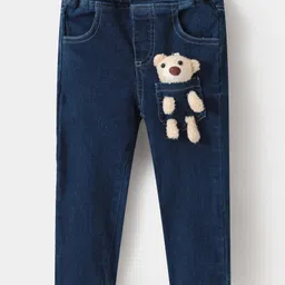 Kookie Kids Full Length Denim Jeans with Teddy Applique - Blue-picture-34