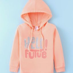 Tango Looper Knit Full Sleeves Hooded  T-Shirt with Text Print - Peach-image-55