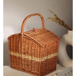 HABEREINDIA Wicker Picnic Basket with Top Handle, Wicker Travel Basket (Medium)- Brown-image-3