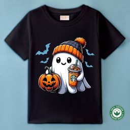 BLUSHES 100% Cotton Halloween Theme Half Sleeves Cute Ghost Printed Tee - Black-image-85