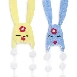MayRa Knits Pack Of 2 Hand Knitted Bunnies & Floral Crochet Designed Caps - Blue & Yellow-picture-44