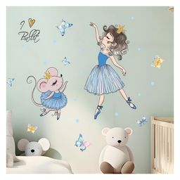 JAAMSO ROYALS Little Mouse and Ballerina Girl with Crown on Heads Wall Sticker for Kids Room (30CM x 60CM)-image-28