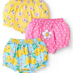 Babyhug 100% Cotton Single Jersey Knit Antibacterial Bloomers With Polka Dots & Floral Print Pack of 3 - Pink Yellow & Light Blue-image-44