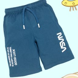 Kiddopanti Cotton Nasa Text Printed Shorts - Blue-image-61