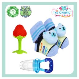 The Cheeky Kidzz Baby Fruit Nibbler Teether And Soft Silicone Teething With 1 Pair Soft Cotton Anti-Slip Socks (MULTI-COLOURS)-28