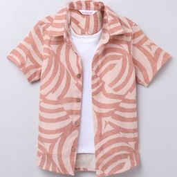 Taffykids Linen Half Sleeves Abstract Printed Shirt With Attached Tee - Orange-image-89
